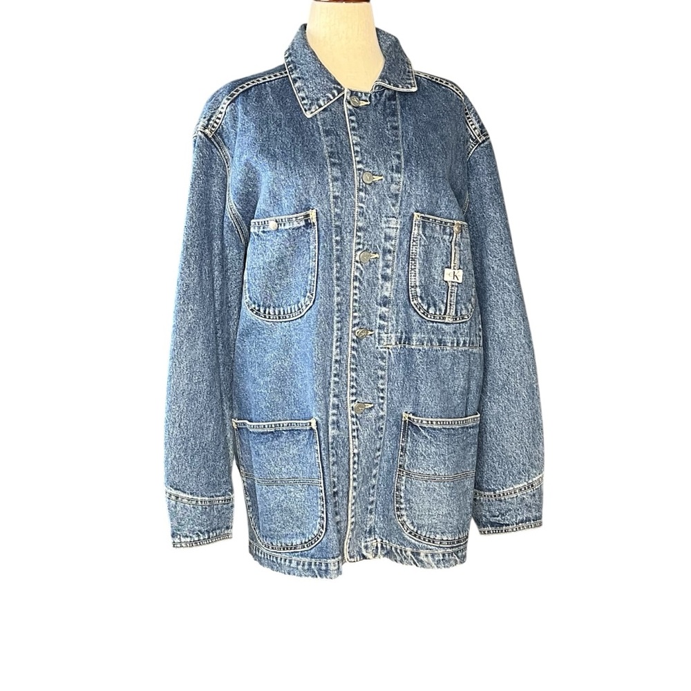 VINTAGE CALVIN KLEIN CK Denim Barn Chore Coat Mens Unisex Med. Wash Loose Fit M